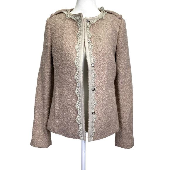 Banana Republic Pink Tweed & Lace Blazer Sz 2 Wool Blend Coquette Y2K Girlcore - Picture 10 of 12